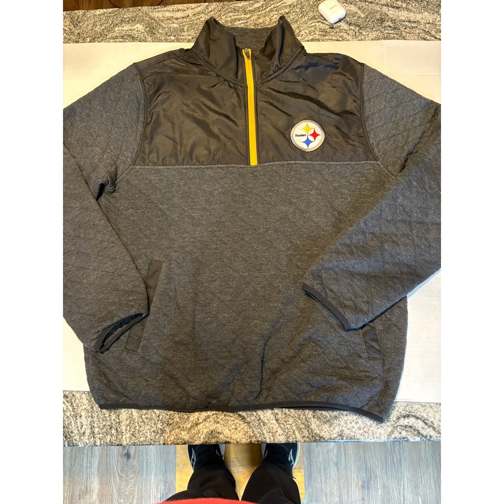 Mens Pittsburgh Steelers NFL‎ Quarter Zip Pullover Jacket Gray L/G SKU109
